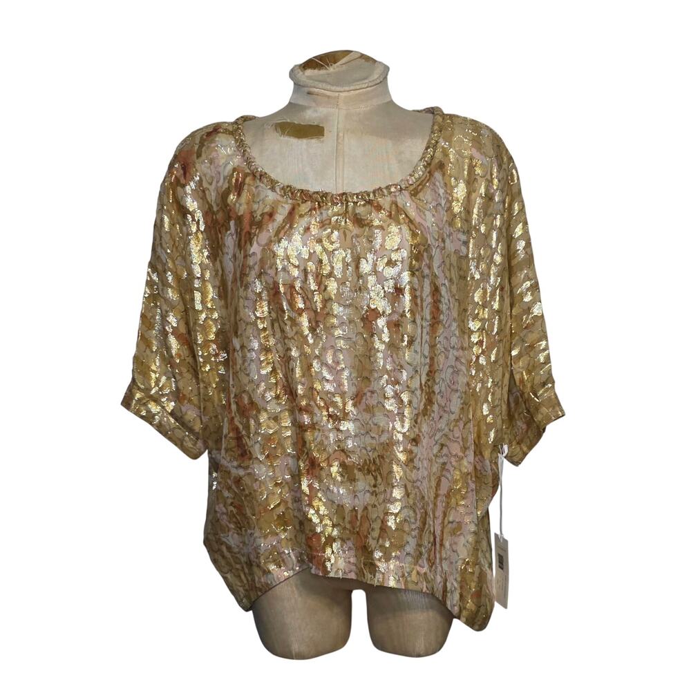 2B Rych Golden Batwing Sleeve Silk Sheer Evening Blouse Tunic Size M NWT‎